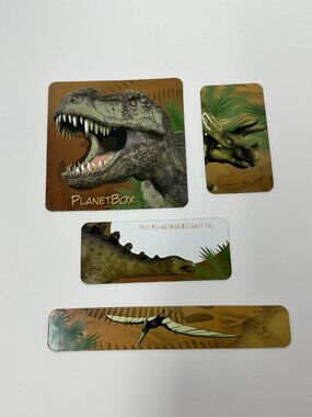 Pre-owned PlanetBox Rover Lunch Box Magnet Set, Green Brown Dinosaur T Rex